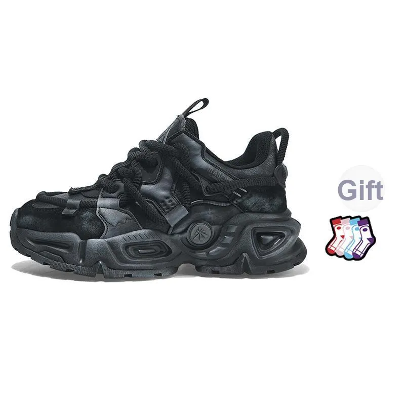 Masongarments Wear-Resistant Height Increasing Low-Top Chunky Sneakers Unisex Jet Black