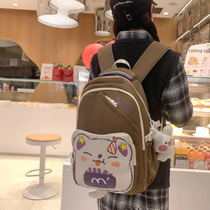 Rainbow Girl Nylon Backpack Black/White & Red/White & Green/Purple/Brown-12