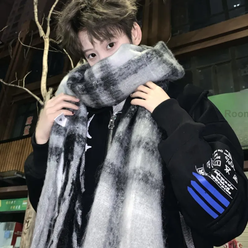 PEAK RIGHT Series Polyester Knit Scarves Unisex Black Gray Color-13