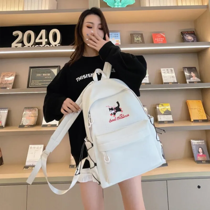 AIBAG Canvas Backpack Unisex White/Grey/Black/Orange-4