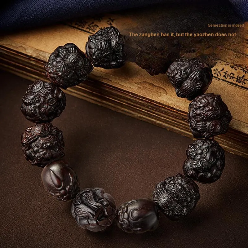 Moonstone Edge Small Leaf Red Sandalwood Bracelets Men's-9