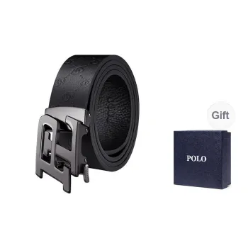 POLO Top Grain Cow Leather Men's Belt Men's Gunmetal Width  3.5cm