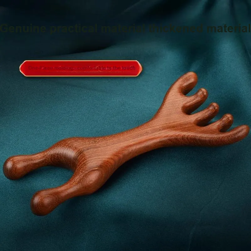 ZHENZI Head Massage Sandalwood Penta Tooth Scalp Five Claws Comb Scratching Head Gua Sha Meridian Comb Multifunction-2