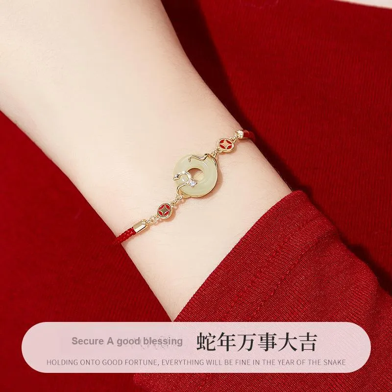 Lao Feng Xiang Hetian Jade Bracelets Green Jade Women's-4