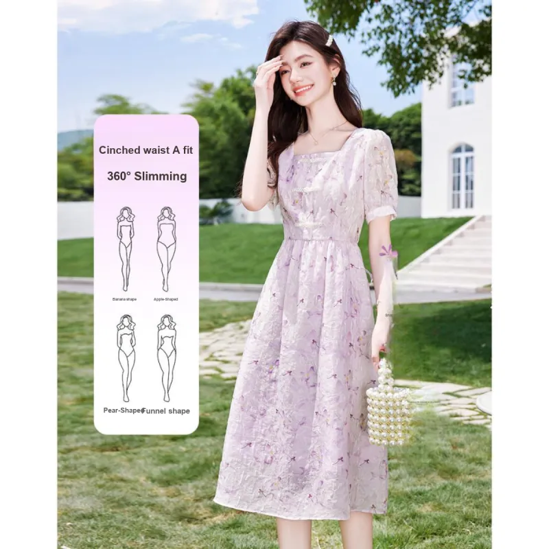 Like The Age Of Water Short Sleeved Dress Women's Purple-2