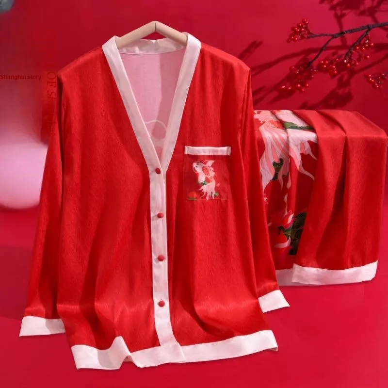 Shanghai Story Pajama Set Women's Gift Box Set Red Koi Fish-1