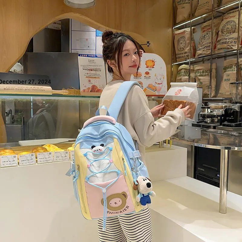 GOBLIN SHARKS 1759 Nylon Backpack Regular Unisex Khaki/White/Pink/Blue-26