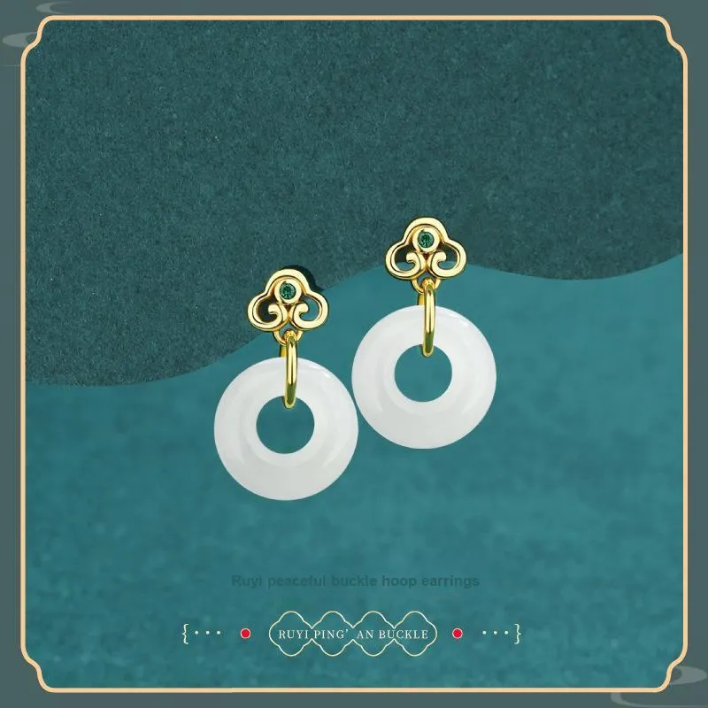 WEITIANXUAN Natural Hetian Jade Earring Pale Greenish White Jade Women's-1