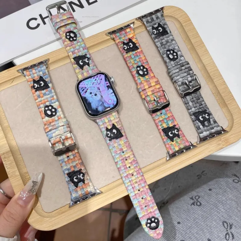 PULAISI Apple Compatibility Watch Band 220mm Plaid Material-8