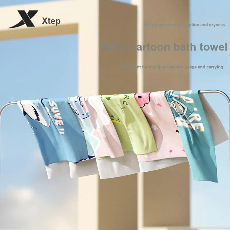 XTEP Letter Shark Cartoon Bath Towels With Quick Dry Technology Kids'-2