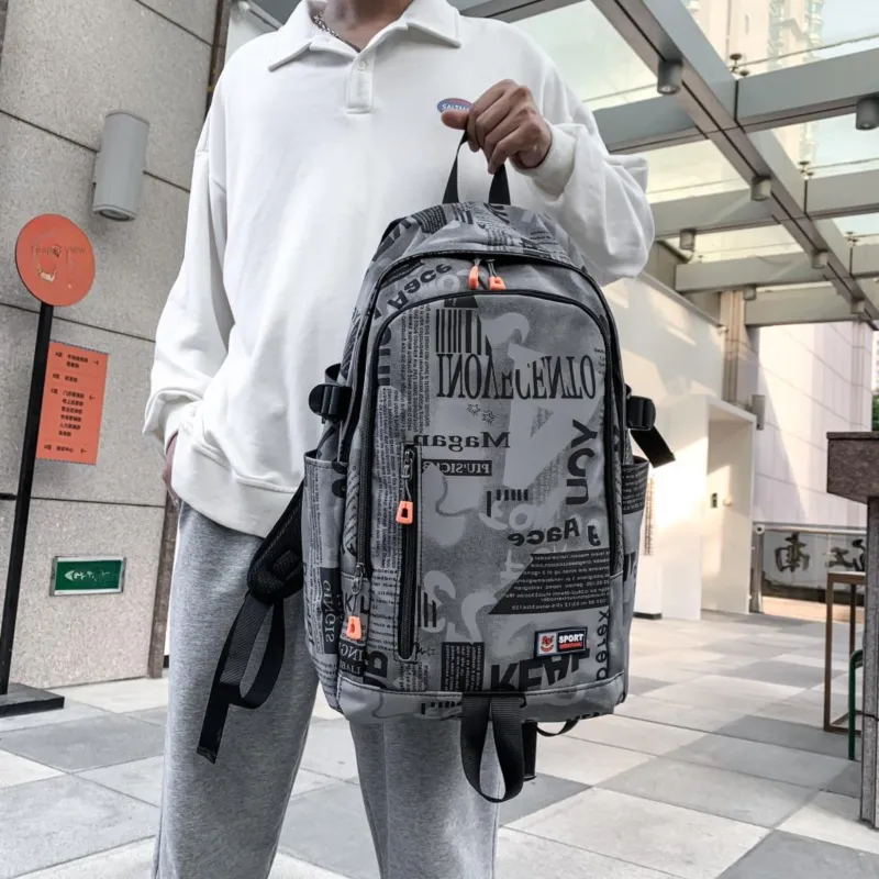 BRABOSTON Nylon Backpack Unisex Gray/Orange Red/Black/Green-1