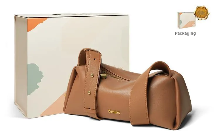 15 MINS Split Leather Cowhide Shoulder Bag Baguette Bag Shoulder Bag Women's Black/Cocoa Brown-10