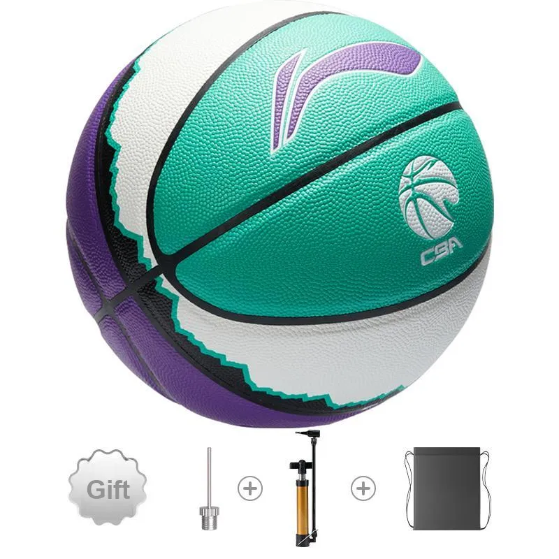 LiNing CBA Collection PU Basketball Green Purple And White Size 7 Training Unisex-0