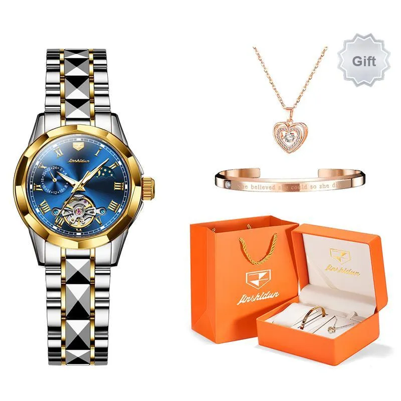 Jin Shi Dun Smart Series Mechanical Movement Stainless Steel Watchband Watch Women's Watch White Dial-20