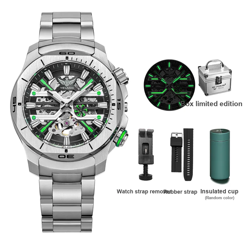 YELANG X Collection Automatic Mechanical Movement Stainless Steel Watchband Watch Men's Watches Cut-Out Dial-17