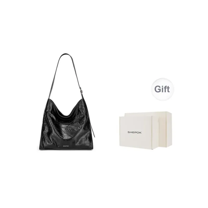 SHEPOK Cow Leather Shoulder Bag Crossbody Bag Tote Regular Unisex Silver/Black/White-4