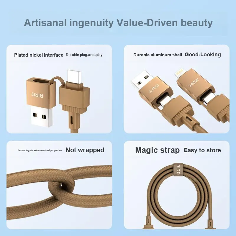 RIRO D60 1.2m Multifunction All in One Four in One Woven Cable Comfortable To The Touch Durable And Long Lasting-7