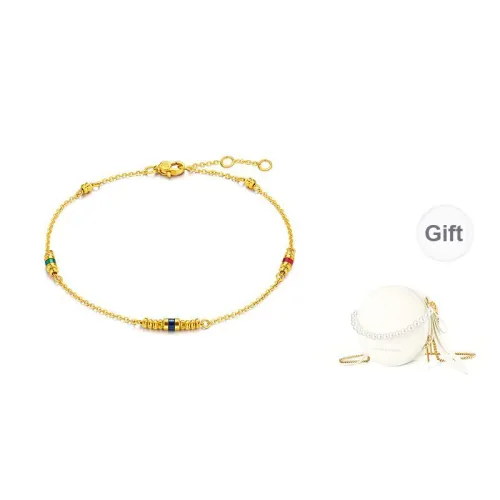 LUKFOOK JEWELLERY Dopamine Dressing Blue And Green Tube Bead Jewelry Solid Gold Priced In Gram Gold Bracelet Women's