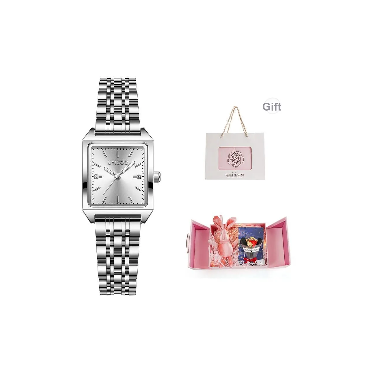 UYICOO Кварцевый механизм Женские часы 22,5мм*26мм*7,5мм Серебряный