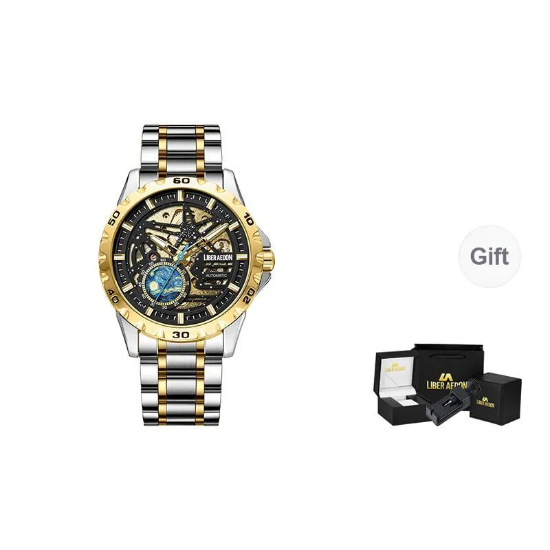 LIBER AEDON Mechanical Movement Cut Out Dial Men's Watches-6