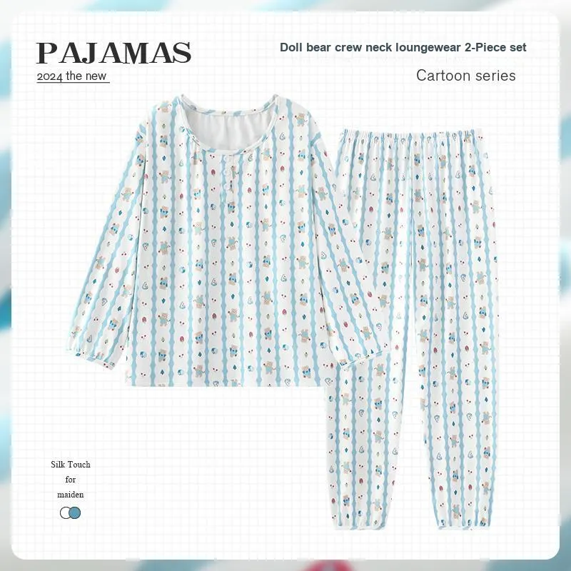 Qiao Ni Tong Pajama Set Women's Light Blue-1