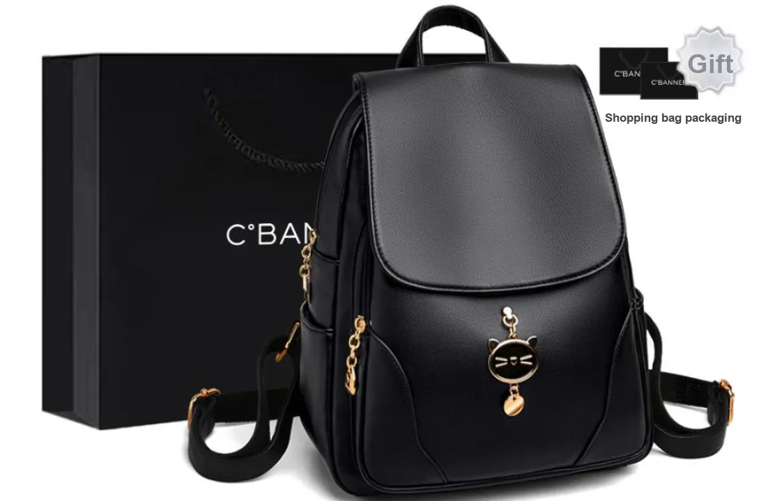 C°BANNER Split Cow Leather With Synthetic Leather Backpack Regular Women's Black