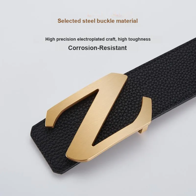 GUSKI Top Grain Cow Leather Belt Husband Elegance Belted Pants Men's Width 3.9cm Gift Box Set-2