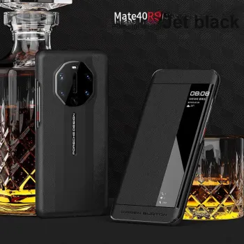 KAREN BURTON Genuine Leather Material Magnetic Flap Smart Vision Porsche Phone Case Compatible Huawei Mate40RS