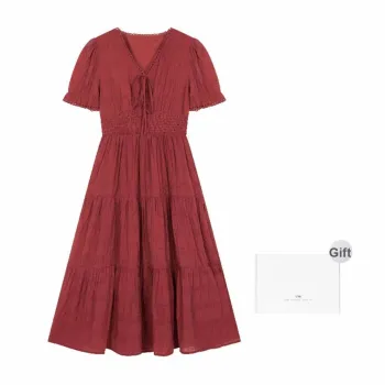 Mo Han Yi Mei Short Sleeved Dress Women's Vermilion