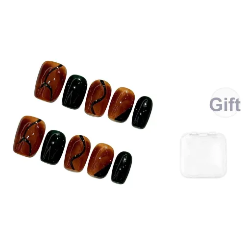 SHANGSHIQIN Ручной рисунок Осенний Смешанный Фальшивый Ногтей Короткий ЛАДЬЕР Коричневый Jump Цвет 15мм