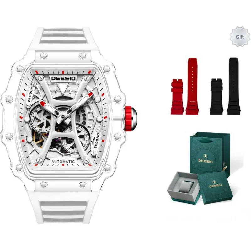 DEESIO Pirates Of The Caribbean Collection Automatic Mechanical Movement Rubber Strap Watch Men's Watches White Dial-0