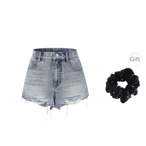 Three Quarters Denim Shorts Women's Blue