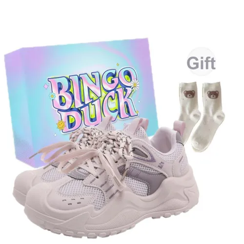BINGO DUCK Покрытие Дышащий Легкий Увеличение Высоты Низкий Топ Толстая Подошва Женские Кроссовки