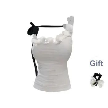 XUZINAI T-Shirts Women's White+Hair Tie Comes With