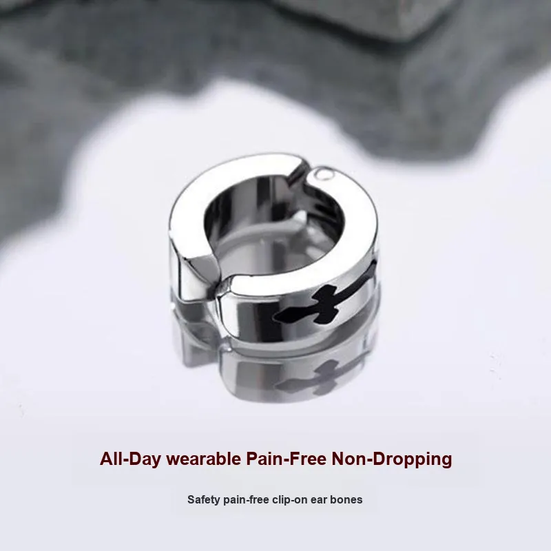 DAIRUO Titanium Steel Clip On Earrings Men's-2