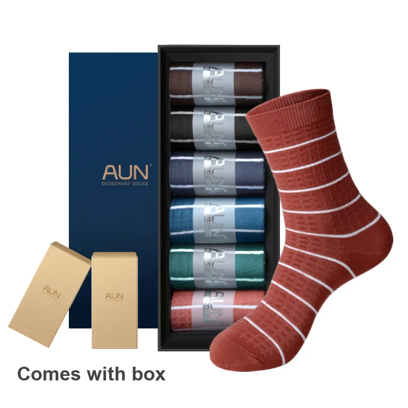 AUN Mid-Calf Socks Men's 6 Pack Mixed Color-2