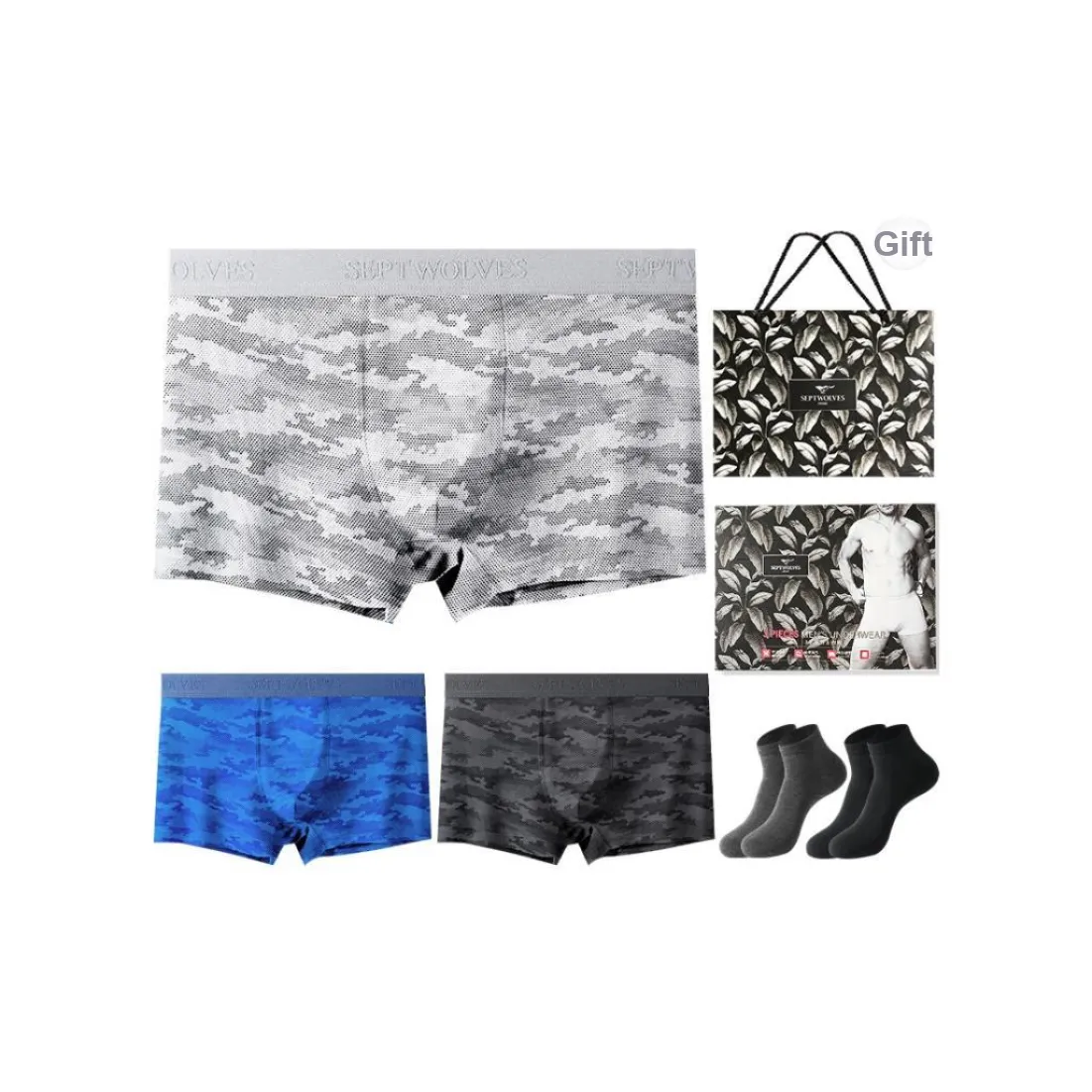 SEPTWOLVES Boxer Shorts Men's Gift Box Set+Shopping Bag