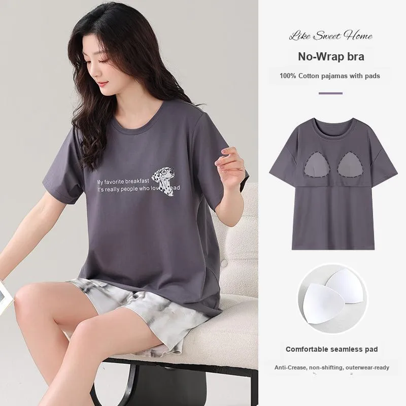 NOME Summer Women's Summer Pajamas Short Sleeved Shorts Women's Two Piece Set-3