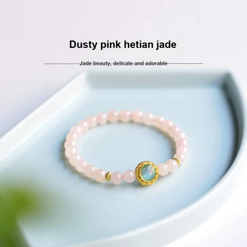 FANGYUANXIAOFU Hetian Jade Bracelets Dusty Pink Women's-4