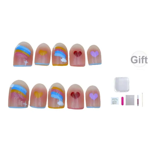 Несколько больше милашка Candy Color Радужный Румяна Сердце False Nail Короткий LADDER Дофаминовая одежда Jump Цвет Coquette