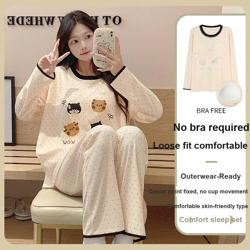 BONAS Pajama Set Women's Polka Dot Bear-2