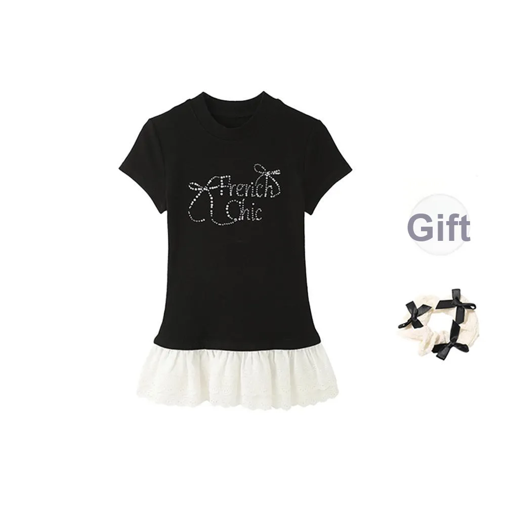 TORIGHT T Shirts Women's Black+Bowknot Hair Tie Comes With