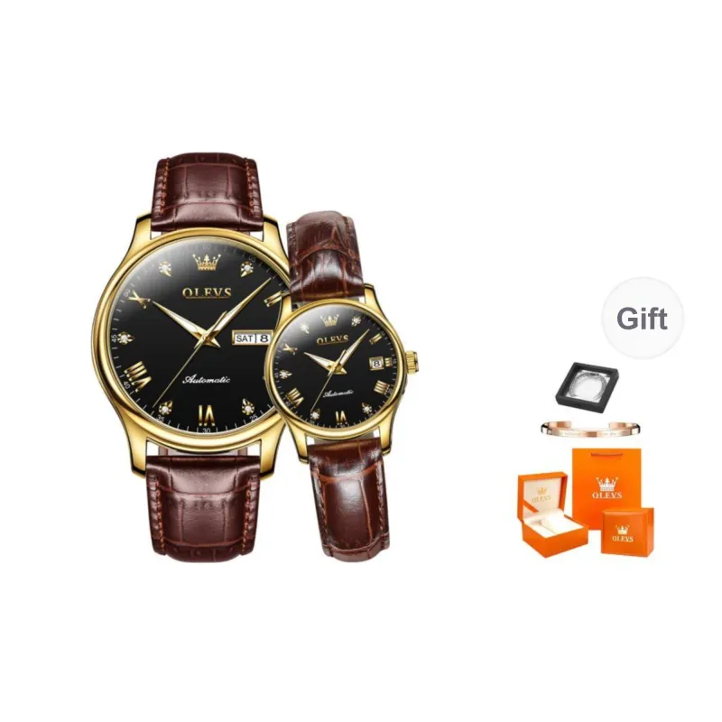 OLEVS Heart to Heart Knot Collection Mechanical Movement Leather Strap Watch Unisex White Dial-12