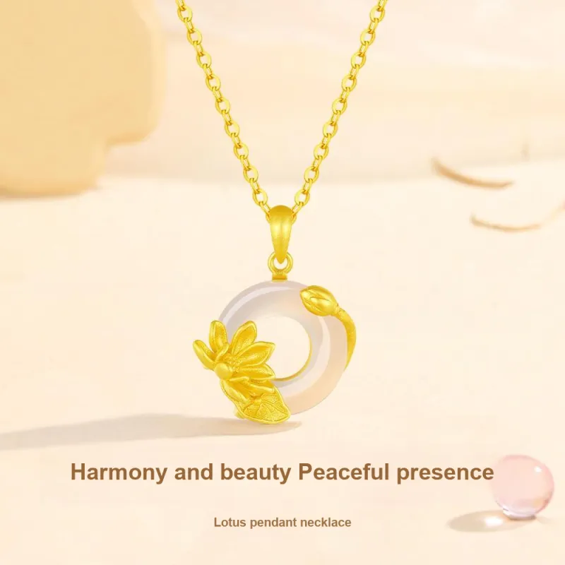 Fortune Gold Chalcedony Jade Necklaces Women's-1