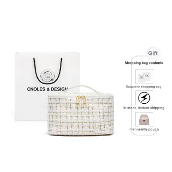 CNOLES Textile, Synthetic Leather Makeup Bag, Portable Storage Bag Regular Women's Chanel Black/Chanel White