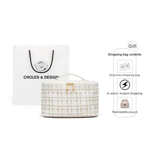 CNOLES Textile, Synthetic Leather Makeup Bag, Portable Storage Bag Regular Women's Chanel Black/Chanel White