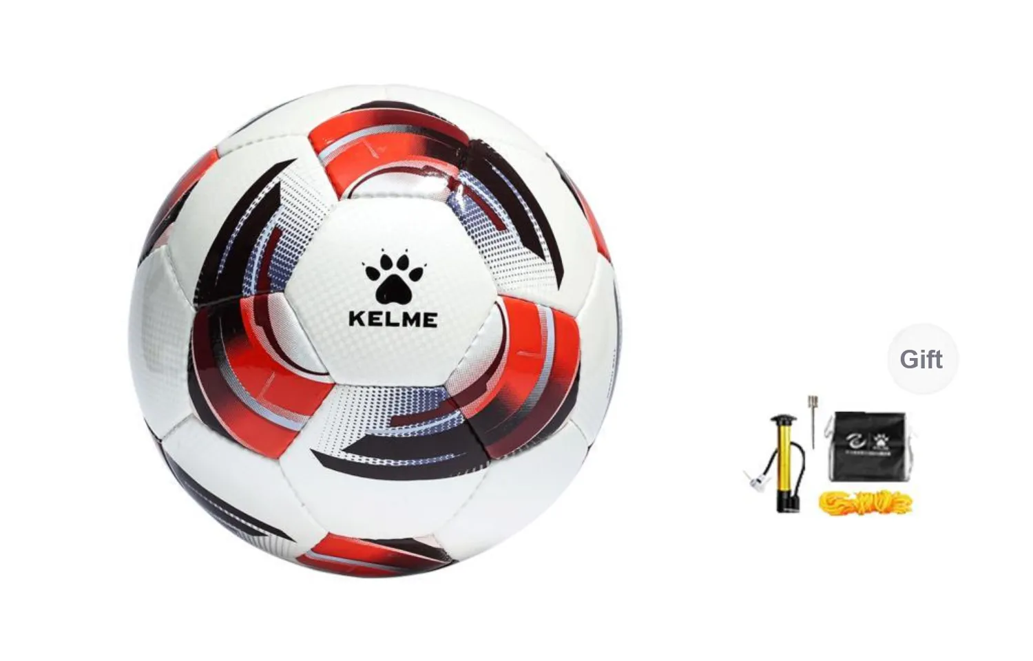 KELME Size 5 Ball Hand Stitched Soccer Ball PU Unisex White Red
