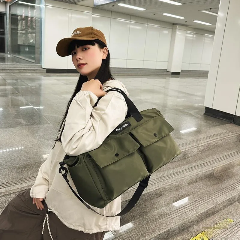MOK Nylon Travel Bag Unisex Orange Black Green-7