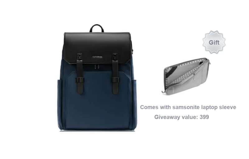 SAMSONITE Cow Leather Backpack Regular Unisex Blue/Black-1