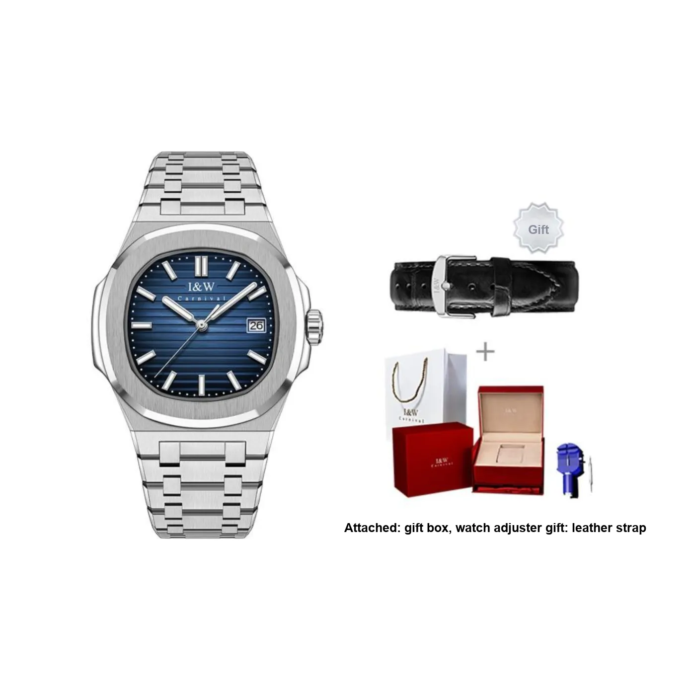 I&W CARNIVAL HWGUOJI Automatic Mechanical Movement Stainless Steel Watchband Watch Men's Watches Gray Dial